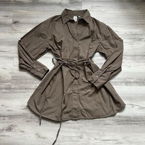 Khaki Belted Shirt Dress